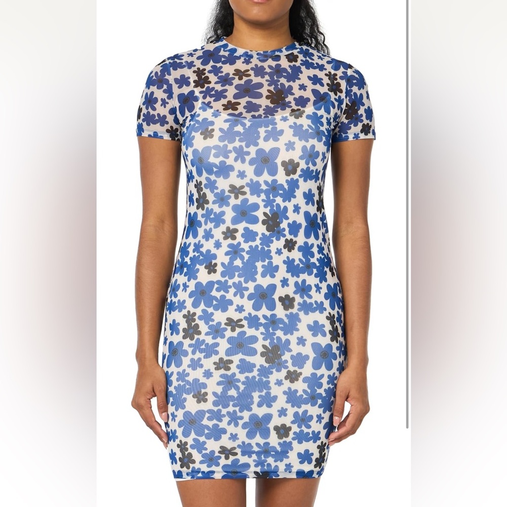 HUGO Blue and Black Floral Mini Dress